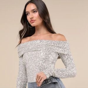 Lulus Marvelous Dazzle Champagne Sequin Off-the-Shoulder Top